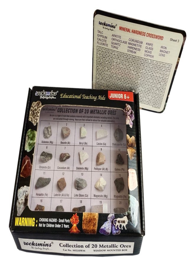 روكسمينز مجموعة روكسمنز MO20WM-SC من 20 خامًا معدنيًا، مجموعة من 20 عينة تعليمية، مناسبة لأنشطة علم الجيولوجيا وعلوم الأرض، ألعاب تعليمية رائعة للأطفال في مجالات العلوم والتكنولوجيا والهندسة والرياضيات (STEM) - SC - Image 1